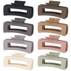 CHANDAT front view of eight large claw clips showing colors and grip, practical styling