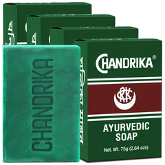 Chandrika front packaging showing a herbal soap bar and brand name, clean presentation benefit