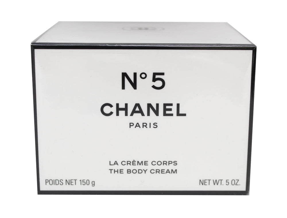 CHANEL N°5 body cream jar front view showing elegant packaging and luxury finish