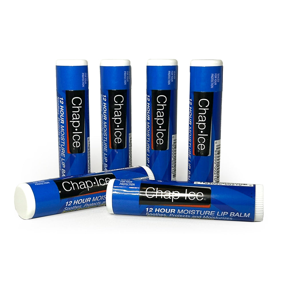 CHAP-ICE front packaging showing six lip balm sticks and convenience