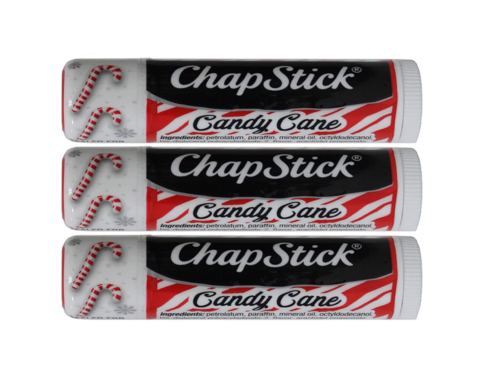 ChapStick Candy Cane front packaging showing three tubes and benefits