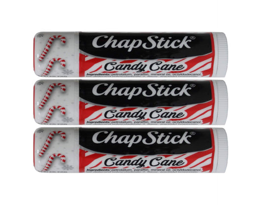 ChapStick Candy Cane front packaging showing three tubes and benefits