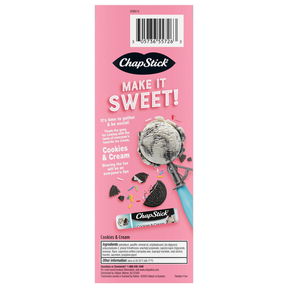 ChapStick ingredient visual suggesting simple formula and paraben-free reassurance benefit