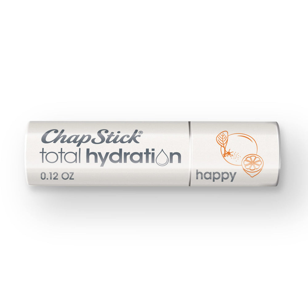 ChapStick tube front view showing orange and lemon branding and clear balm