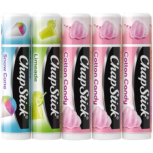 ChapStick front packaging showing Vacation Getaway five-stick set and flavors, keeps lips moisturized