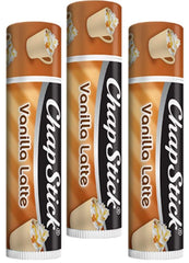 ChapStick Vanilla Latte tube front shows moisturizing balm for soft lips