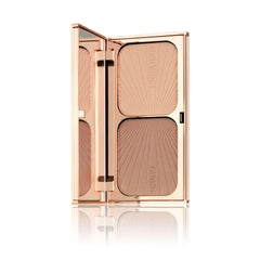 Charlotte Tilbury compact front view showing bronzer and highlighter benefits