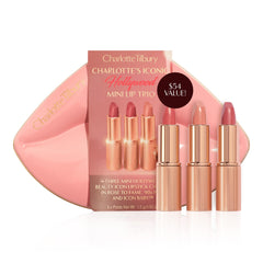 Charlotte Tilbury lip trio front packaging showing three mini tubes for gifting