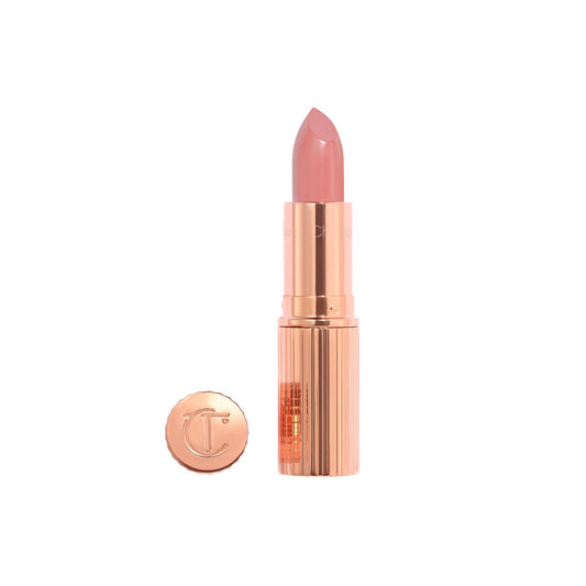 Charlotte Tilbury lipstick front packaging showing color and luxury finish benefit: instantly recognizable