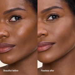Charlotte Tilbury powder swatch on skin demonstrates smooth blend and natural matte benefit
