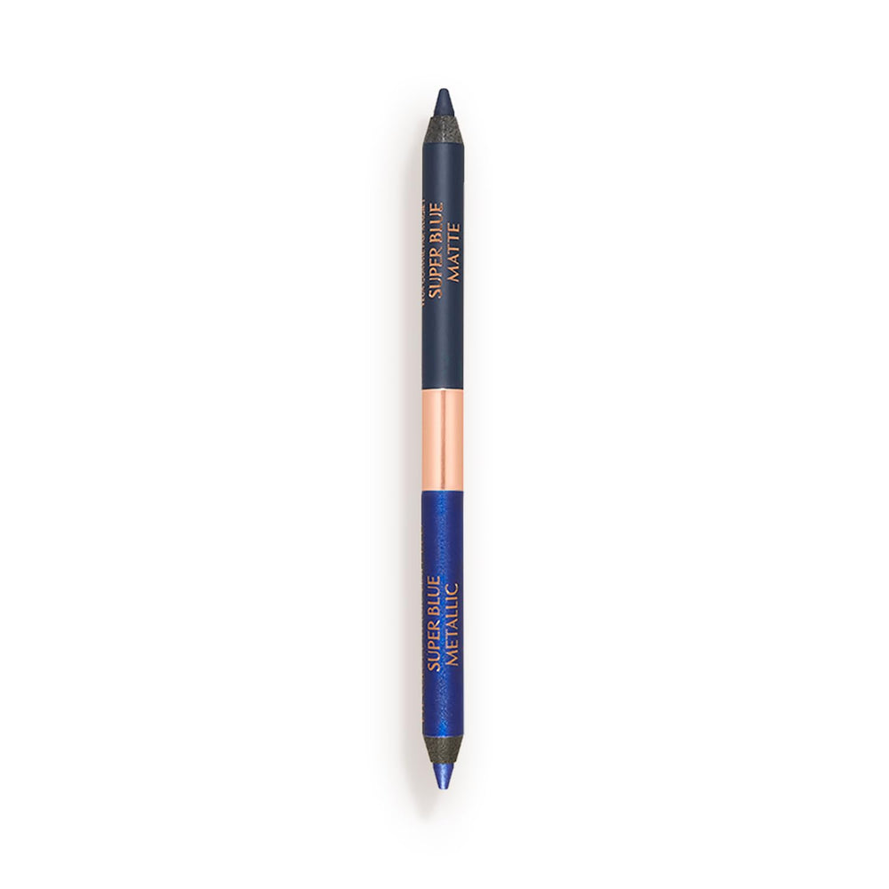 Charlotte Tilbury Super Blue front view showing dual-ended pencil and packaging benefit long wear