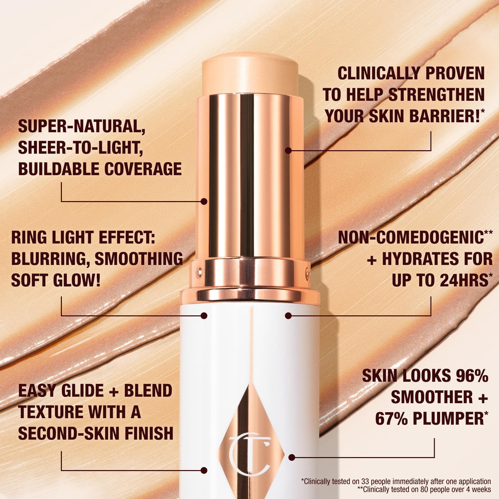Charlotte Tilbury close-up of cream texture highlighting smooth application and blurring benefit