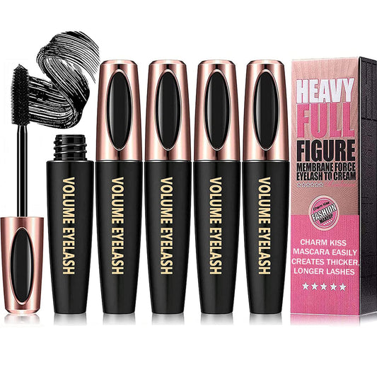 Charm Kiss front packaging showing four mascara tubes and bold black finish benefit of value