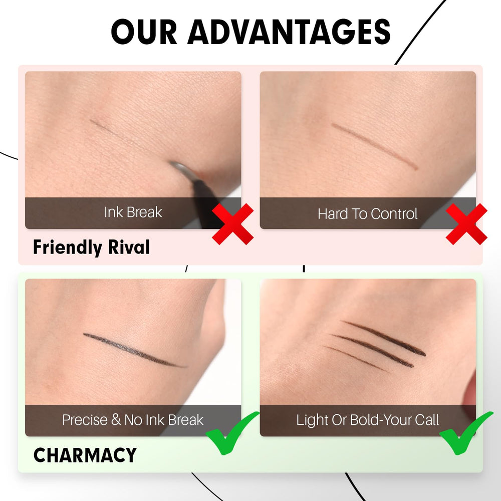 Charmacy eye with winged liner before and after showing defined lift