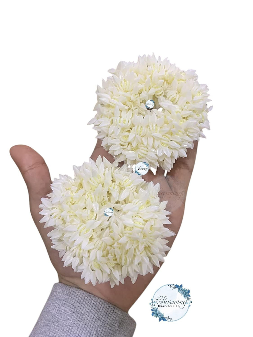 Charming BharatCrafts close-up of artificial mogra petals highlighting realistic texture