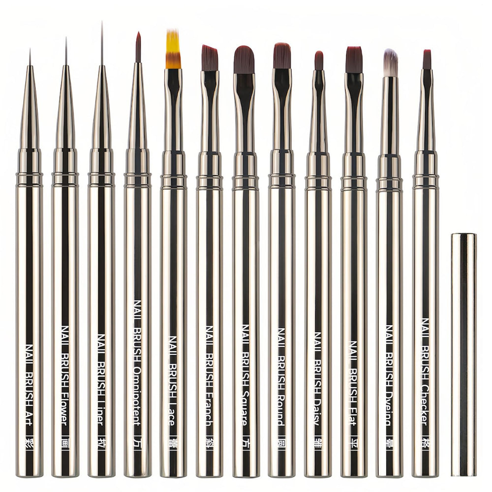 CHEMAILON front view of full 12-piece brush set, ideal for salon organization