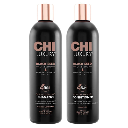 CHI front packaging showing set and benefits for glossy hair