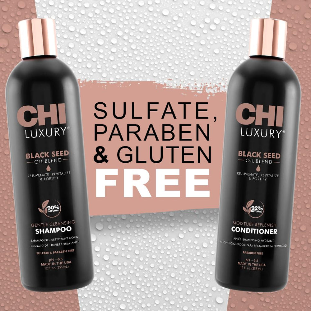 CHI set styled on bathroom shelf conveying salon-quality at home