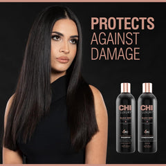 CHI open shampoo bottle with lather demonstrating gentle cleanse