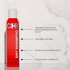 CHI dry shampoo spray action demonstrating quick oil absorption