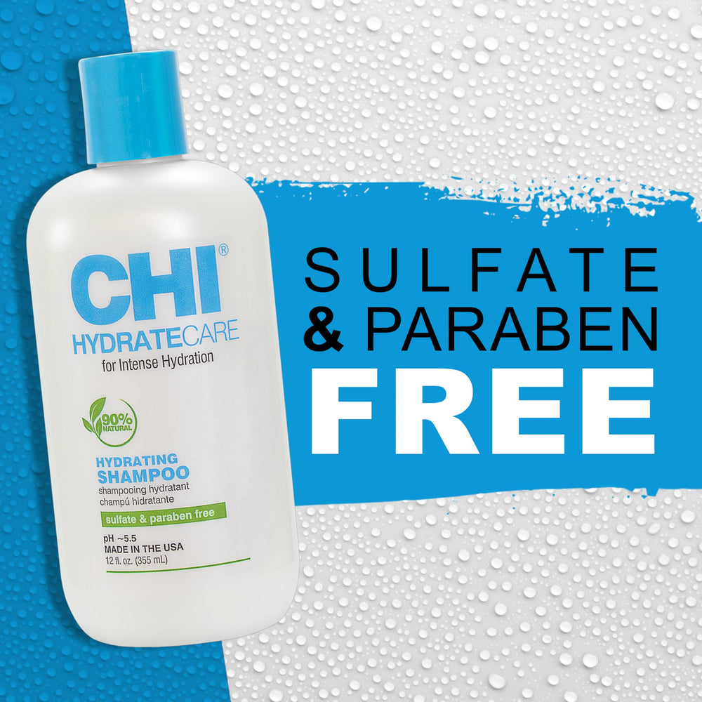 CHI hydratecare bottle next to hand to show 12 oz size and scale