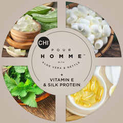 CHI Pour Homme with aloe and nettle showing natural ingredient conditioning benefit