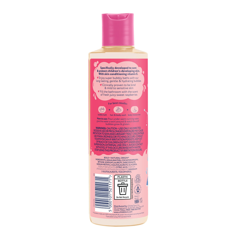 Childs Farm back label with ingredient list and sensitive skin reassurance