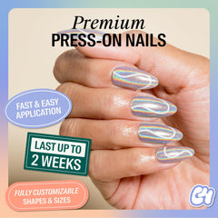 Chillhouse almond press-on nails close-up highlighting glossy finish