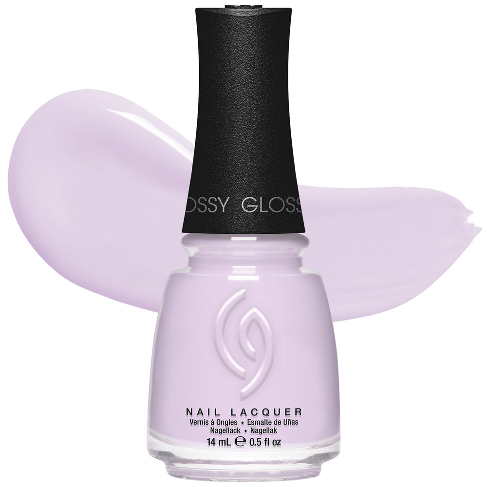 China Glaze bottle front view showing pastel lavender and glossy finish benefit