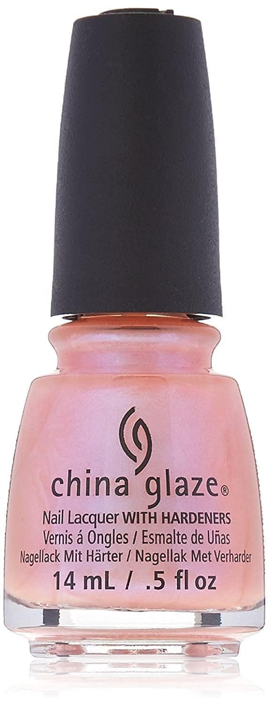 China Glaze bottle front view showing pale opalescent pink finish and brand clarity