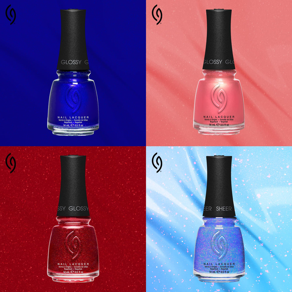 China Glaze manicure in nighttime setting highlighting dressy, long-lasting shine