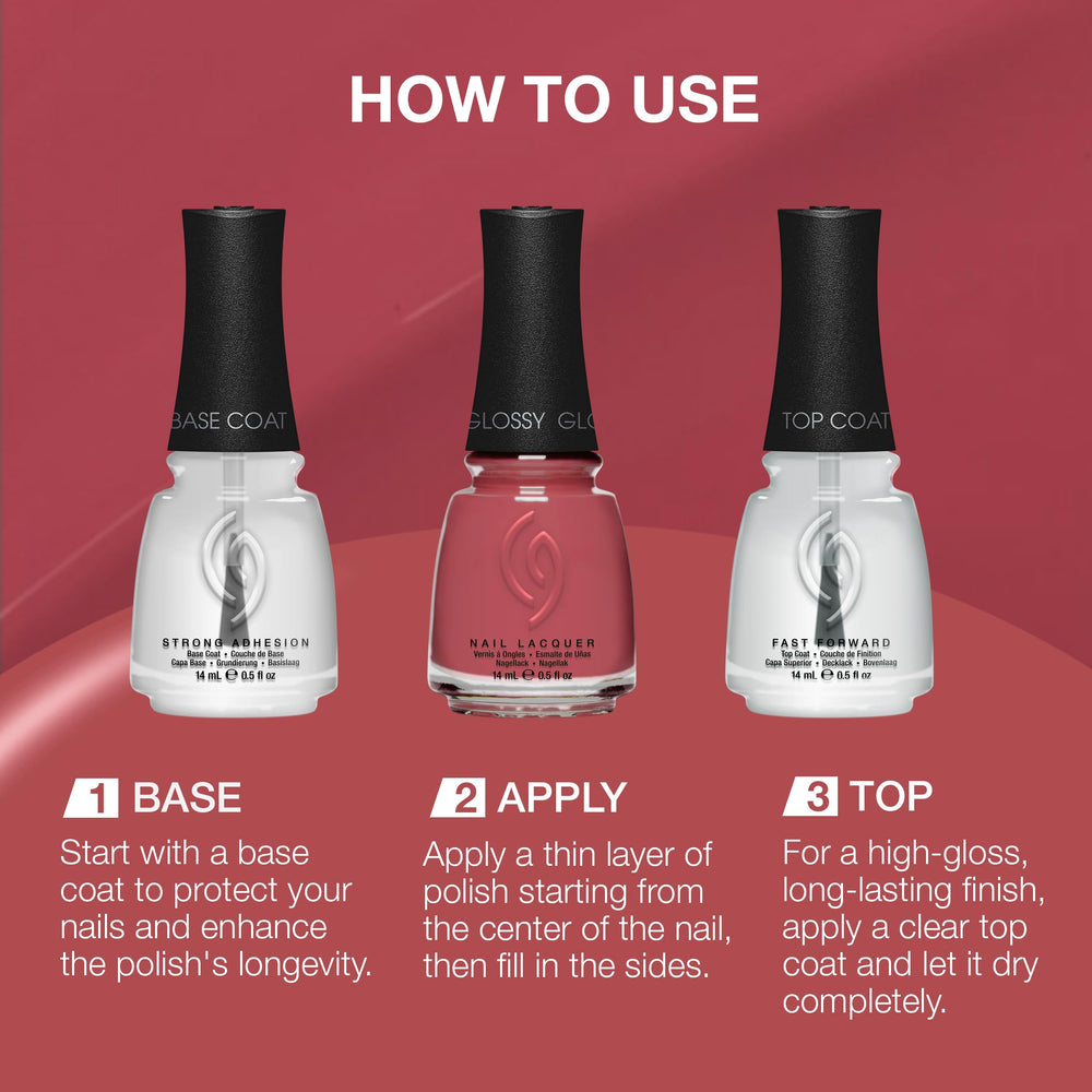 China Glaze bottle next to ruler showing 0.5 fl oz scale and easy storage benefit