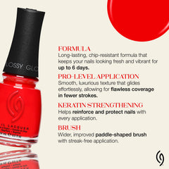China Glaze bottle on salon table portraying professional glossy results