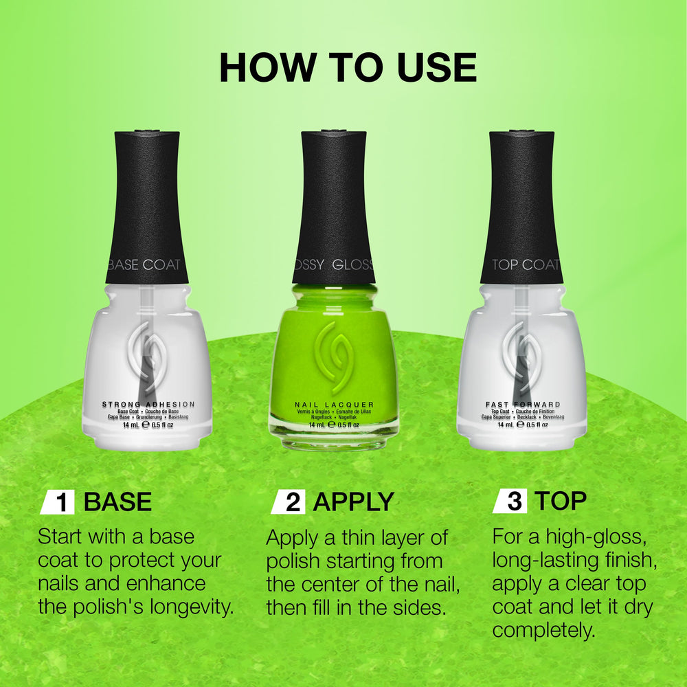 China Glaze bottle beside a coin size comparison showing 0.5 fl oz scale