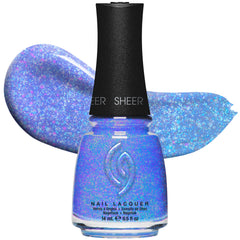 China Glaze bottle front view showing periwinkle blue shimmer and glossy finish