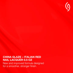China Glaze close-up of Italian Red gloss highlighting reflective high-shine finish