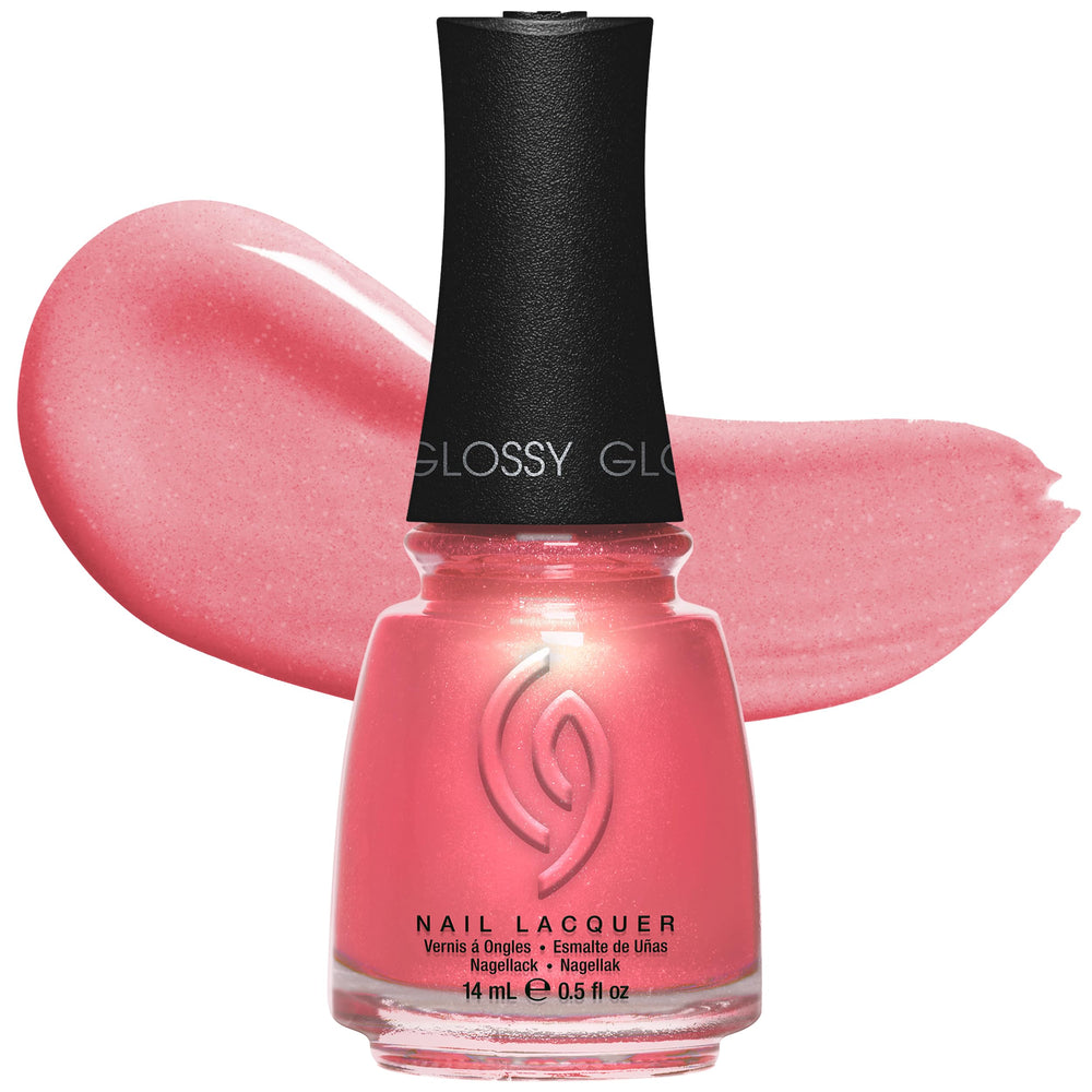 China Glaze bottle front view showing coral pink color and brand