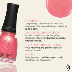 China Glaze swatch on nails showing coral pink finish and shine