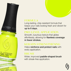 Swatch of China Glaze neon yellow-green polish on skin showing vivid payoff and true shade