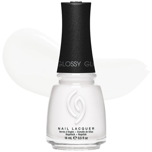 China Glaze bottle front view showing glossy white lacquer and label, highlighting brand quality