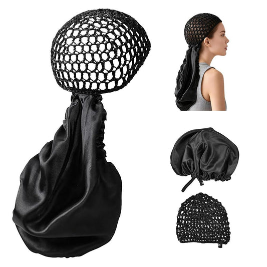 Chin.Chic front view of wrap cap showing sleek black silhouette for polished protection