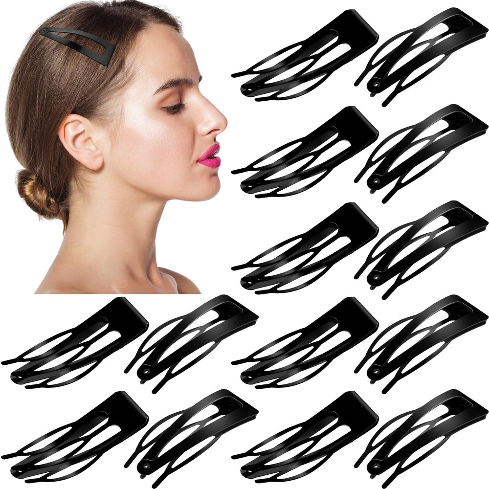 Chinco front pack of 24 black metal snap hair clips showing value and variety