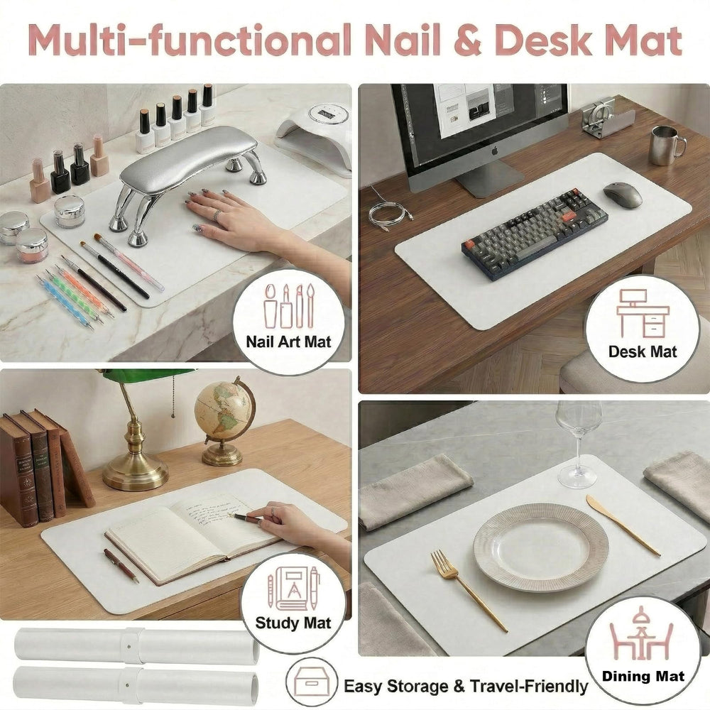Chiplesier lifestyle salon table with mat providing tidy, professional surface