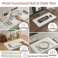 Chiplesier lifestyle salon table with mat providing tidy, professional surface
