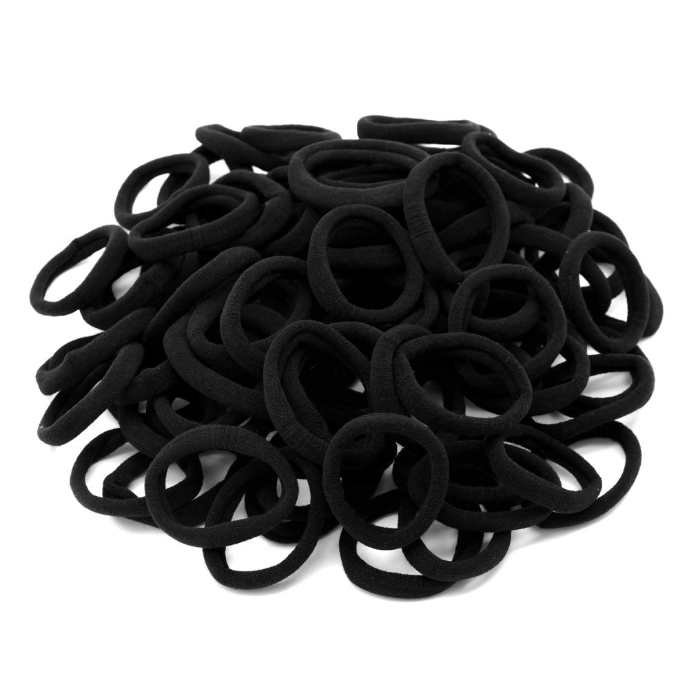 chkoodi front pack of 100 black hair ties showing quantity and bulk benefit