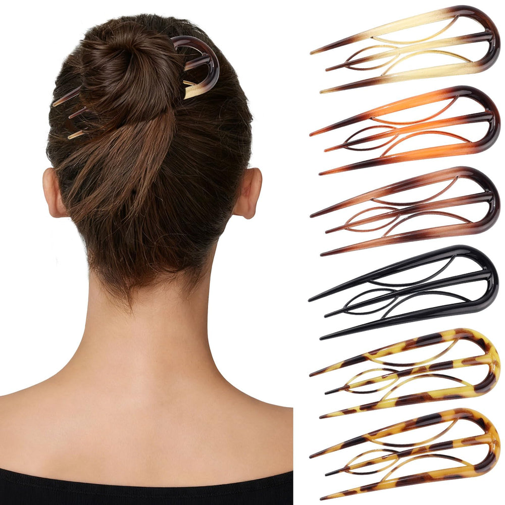 CHLINS front view of six hair forks showing colors and polished hold
