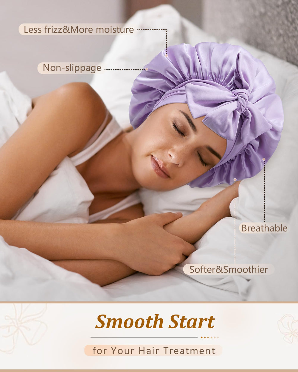 CHLINS bonnet on model with curly hair showing roomy, non-compressing fit