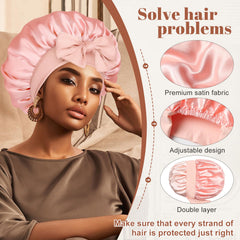 CHLINS bonnet worn by model with curly hair showing frizz control benefit