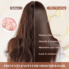 CHLINS bonnet next to hand showing roomy scale for long hair benefit