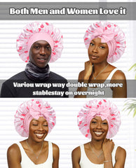 CHLINS bonnet worn with ponytail showing space for long or voluminous hair